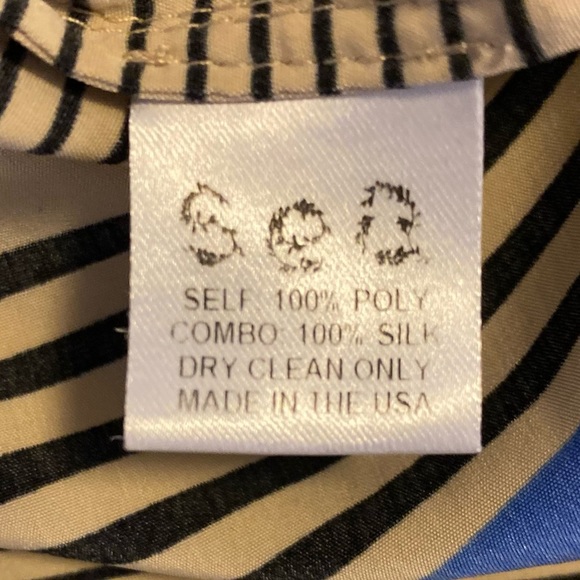 Sea NY Blue, Tan, Black Striped Silk Button Up Long Sleeve Top Shirt Blouse - Picture 6 of 10